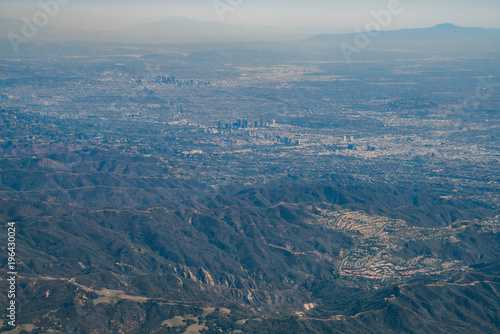 Aerial view of Los Angeles downtown and Westwood downtown