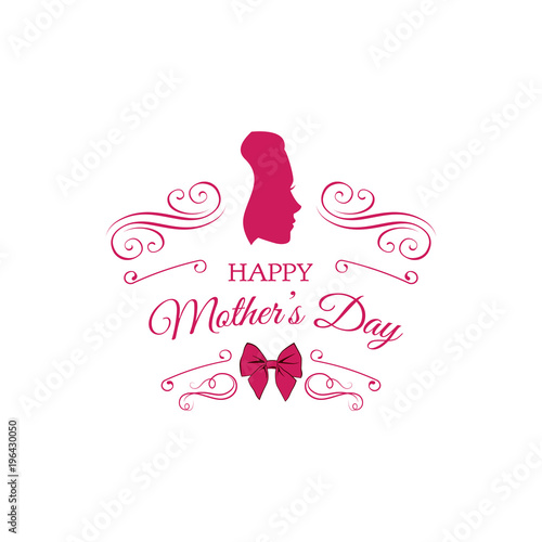 Mothers day card. Ladies silhouette. Swirls, ornate frames and bow. Vector.