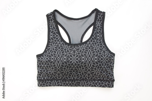 Fotografie Sport bra in grey and black color tone isolated on white background, Flat lay
