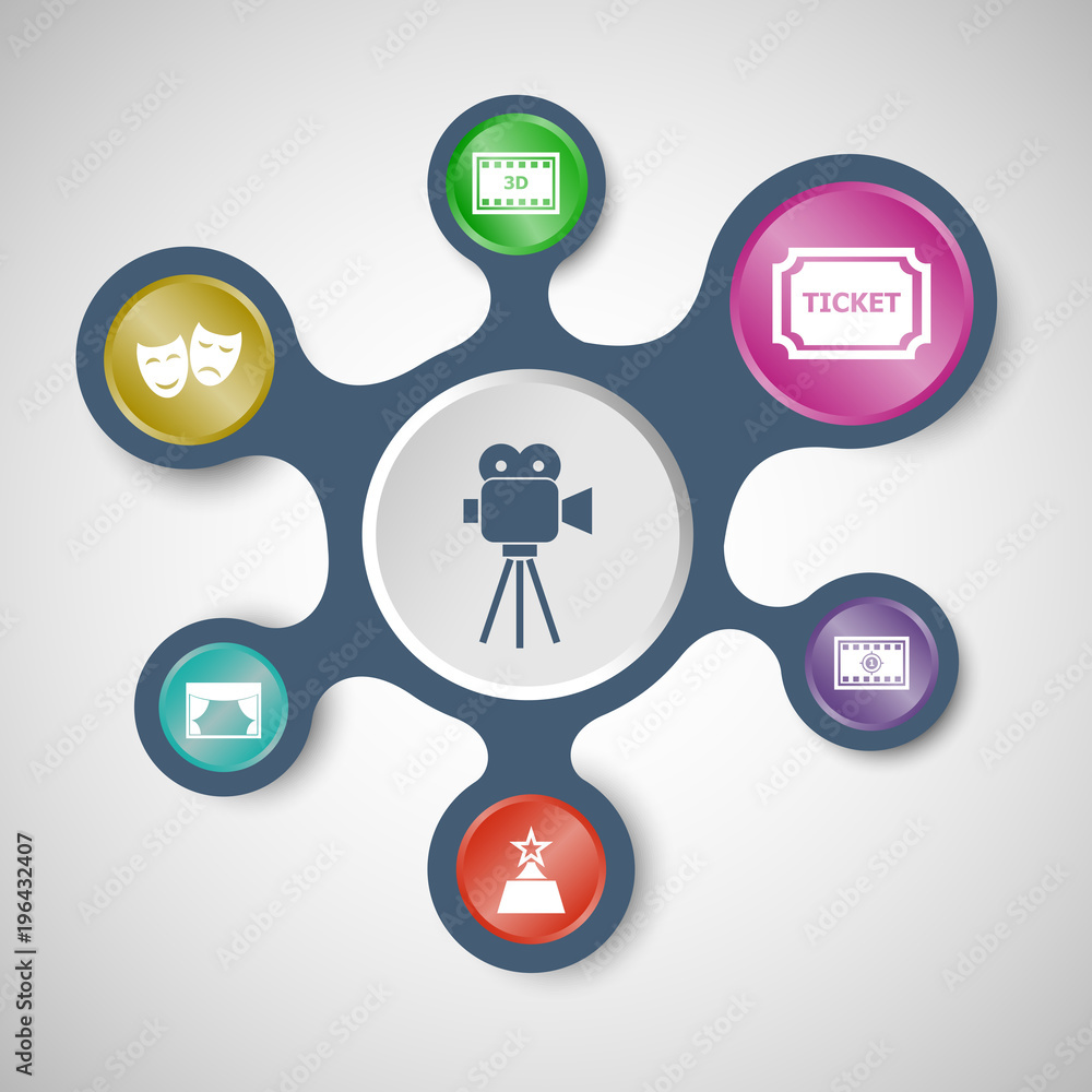 Movie infographic templates with connected metaballs Movie infographic templates with connected metaballs