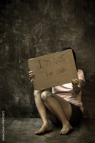 Human trafficking concept. I'm not for sale. Human is not a product. Stop human abuse.