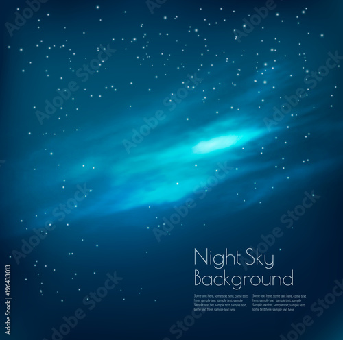 Night sky background with clouds and stars. Vector