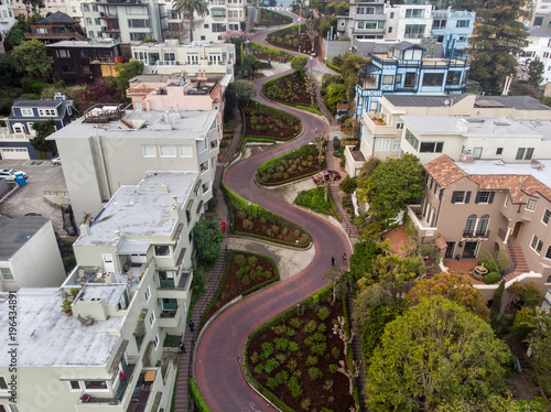 Lomard street in San Francisco. Tourist attraction.