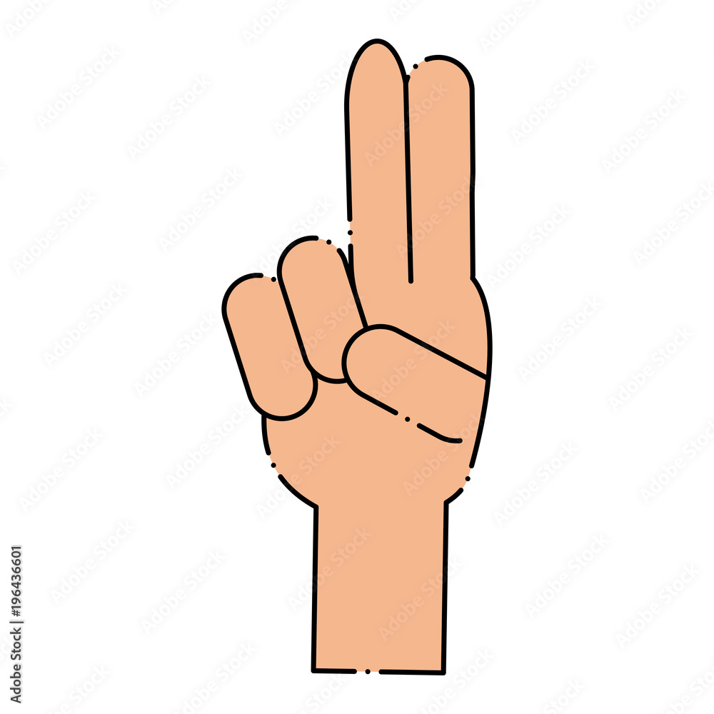 hand with two fingers up over white background, vector illustration hand with two fingers up over white background, vector illustration