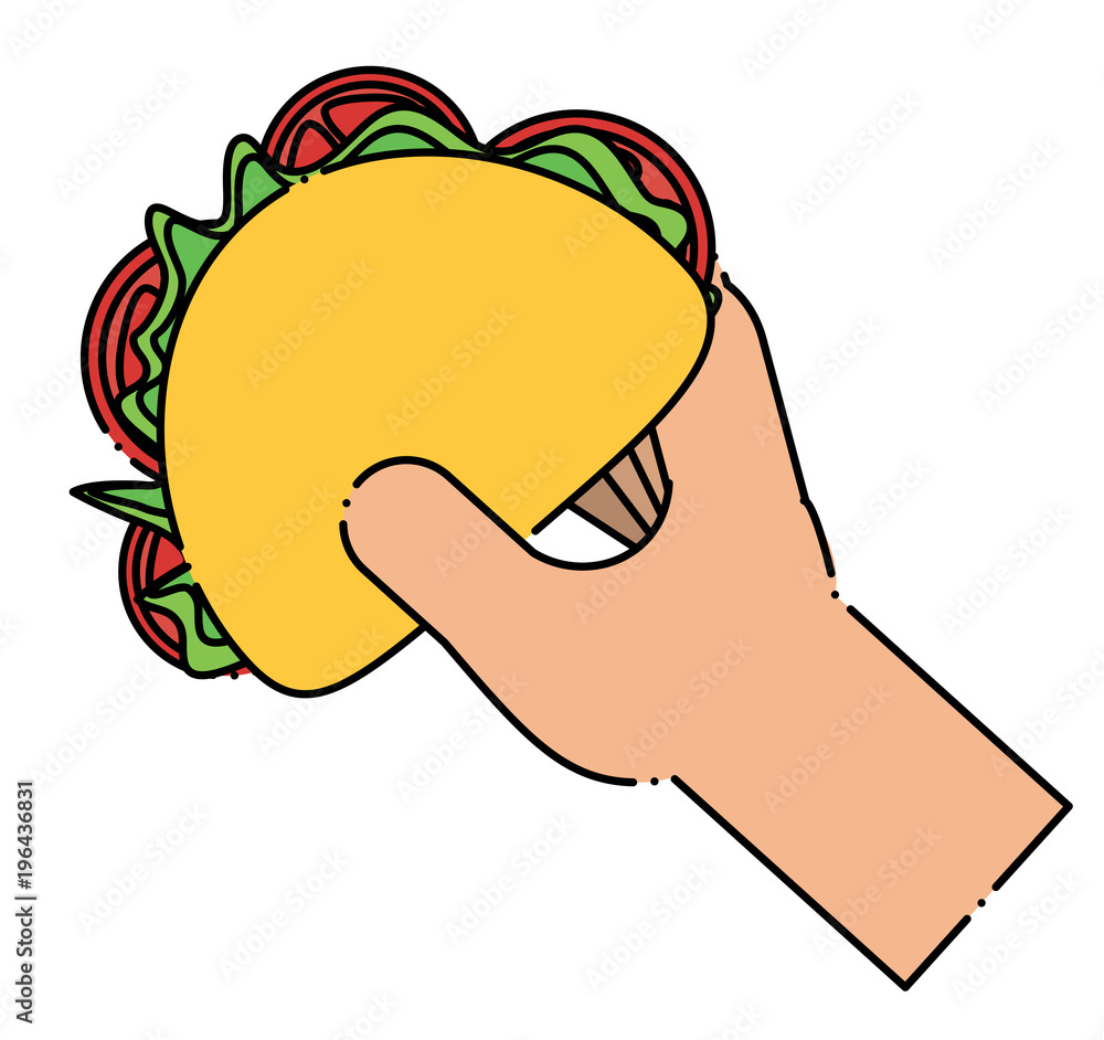 hand holding a taco icon over white background, colorful design. vector illustration hand holding a taco icon over white background, colorful design. vector illustration