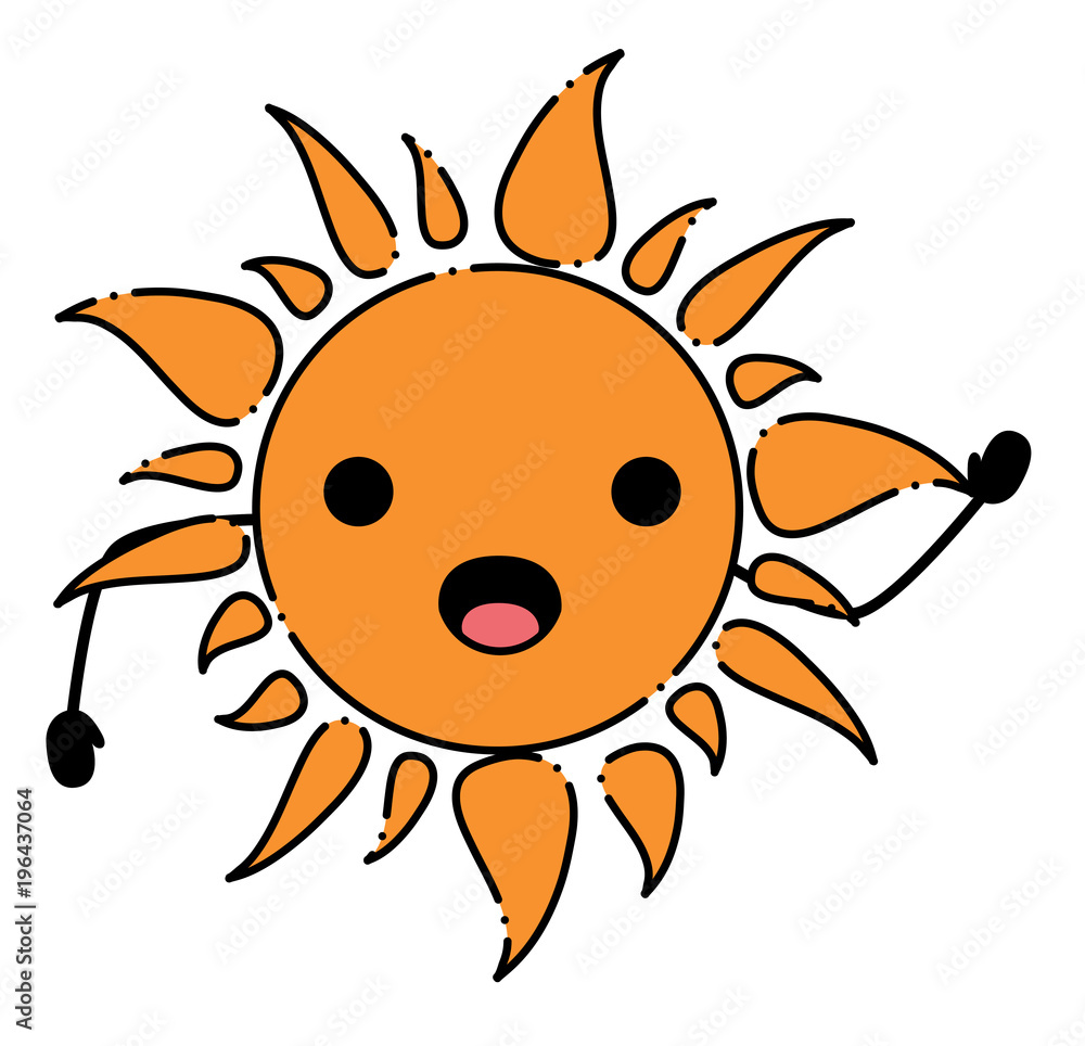 kawaii surprised sun icon over white background, colorful design. vector illustration