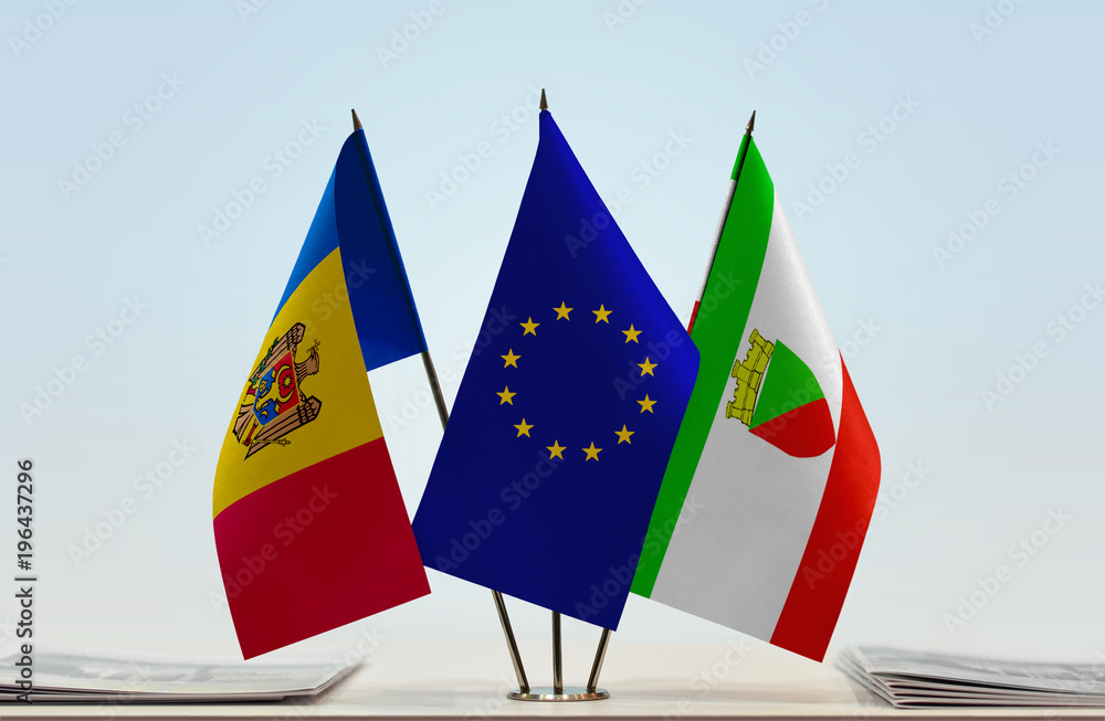 Flags of Moldova European Union and Taraclia