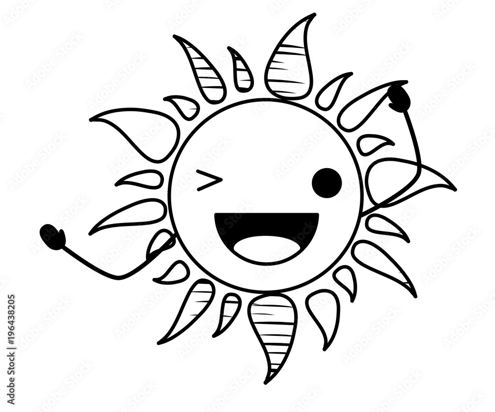 kawaii sun wiking an eye over white background, vector illustration