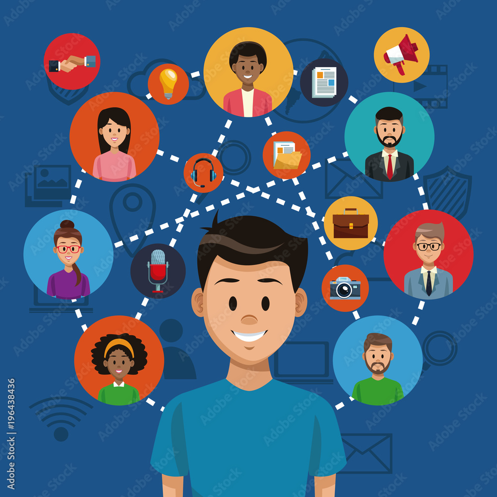 Young man on social media vector illustration graphic design Young man on social media vector illustration graphic design