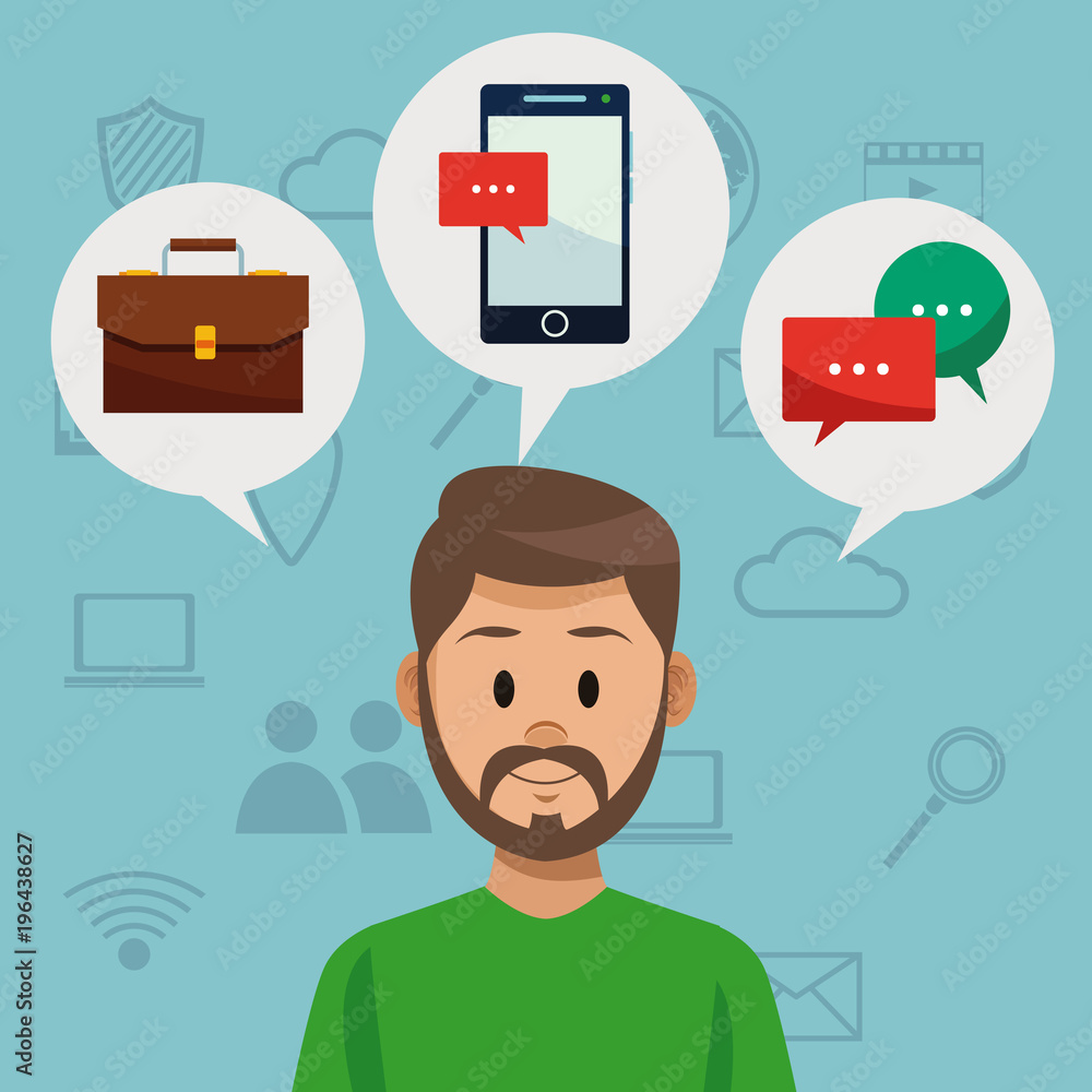 Man with social media tool vector illustration graphic design Man with social media tool vector illustration graphic design