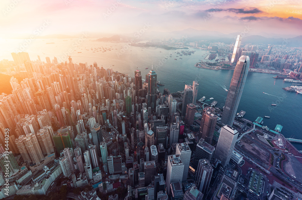 Obraz premium Hongkong widok na miasto z nieba