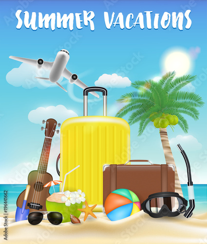 summer vacations with bag and beach travel object