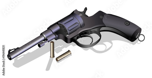 Revolver retro pistol with bullets vector illustration on white background