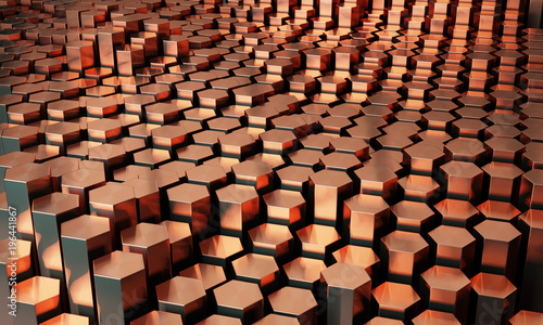 Hexagonal copper rods - Abstract background - 3D illustration photo