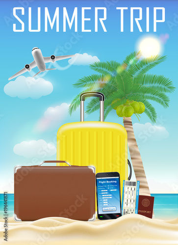 summer trip bag smartphone online flight booking