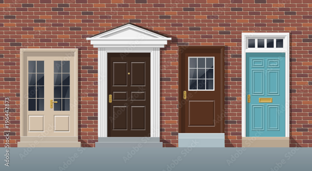 Obraz premium front doors brick wall house exterior english style