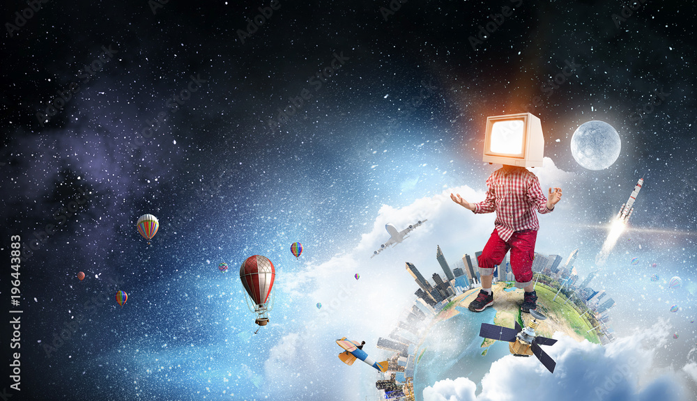 Naklejka premium TV addicted children. Mixed media