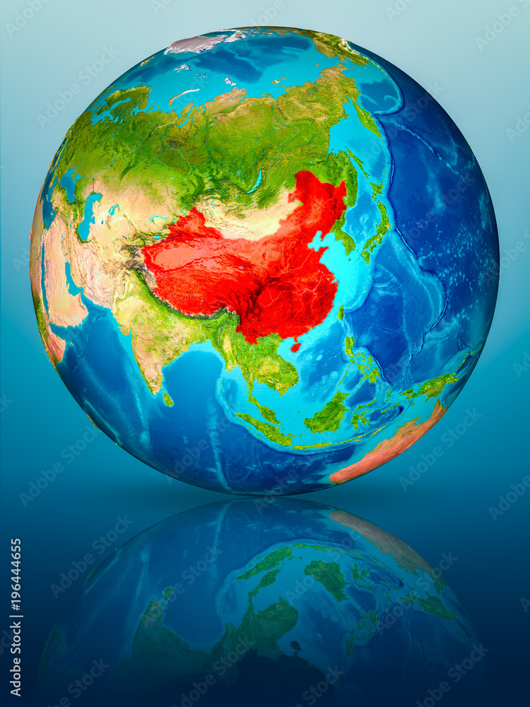 China on Earth on reflective surface