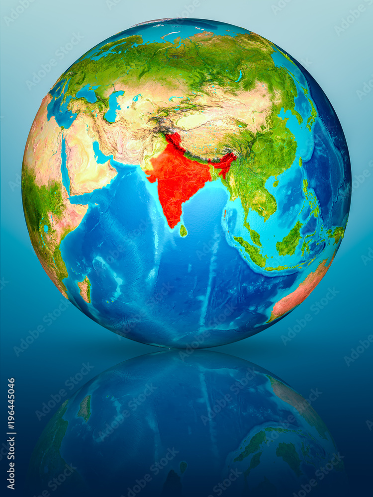 India on Earth on reflective surface