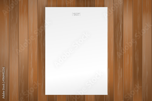 White paper sheet on wood pattern and texture background. Vector illustration.
