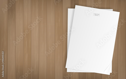 White paper sheet on wood pattern and texture background. Vector illustration.