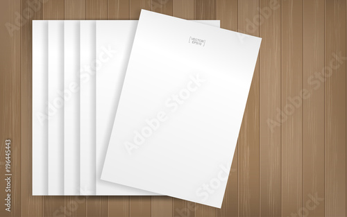 White paper sheet on wood pattern and texture background. Vector illustration.