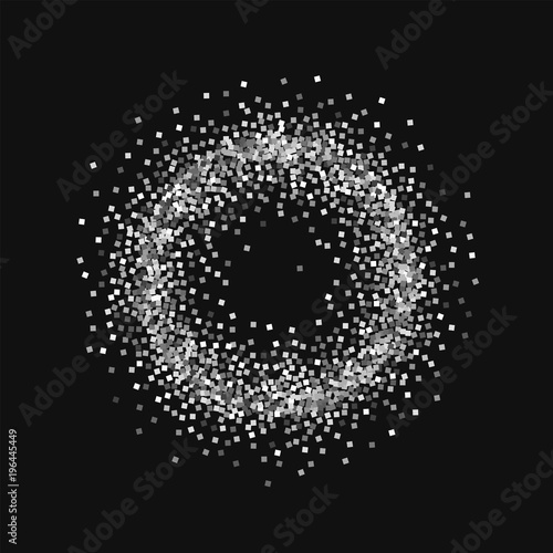 Silver glitter. Small circle frame with silver glitter on black background. Marvelous Vector illustration.
