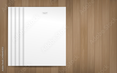 White paper sheet on wood pattern and texture background. Vector illustration.