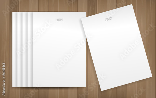 White paper sheet on wood pattern and texture background. Vector illustration.