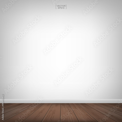 Empty wooden room space and white wall background. Vector illustration.