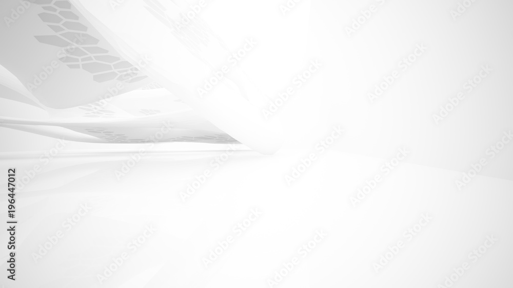 Abstract white parametric interior with window. 3D illustration and rendering. Abstract white parametric interior with window. 3D illustration and rendering.