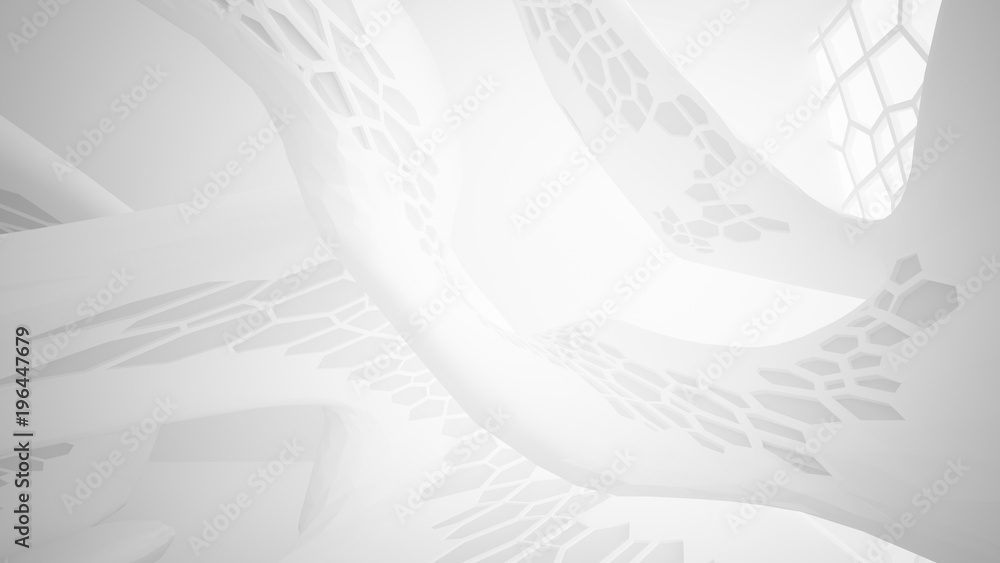 Abstract white parametric interior with window. 3D illustration and rendering. Abstract white parametric interior with window. 3D illustration and rendering.