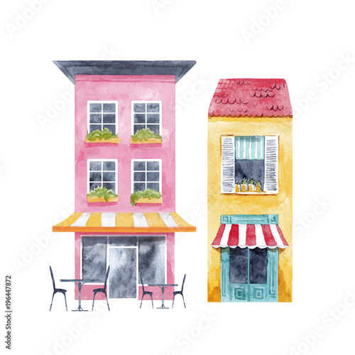 Watercolor houses vector set
