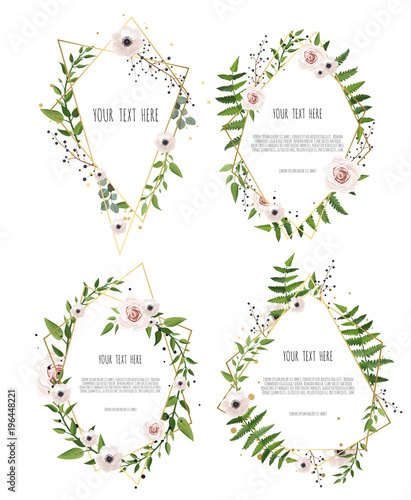 Vector botanical banners set with pink peony and white hydrangea flowers. photo