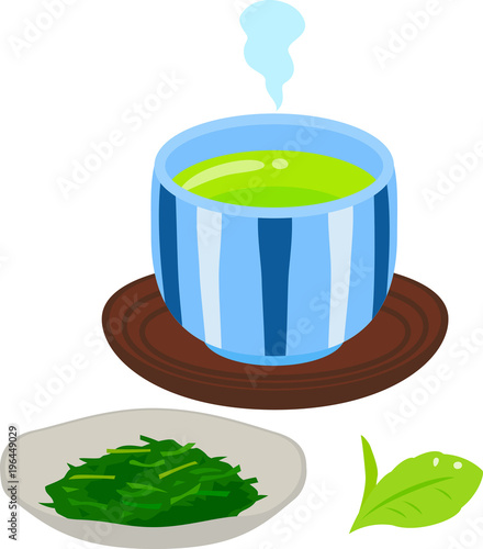 緑茶の茶葉と湯呑み