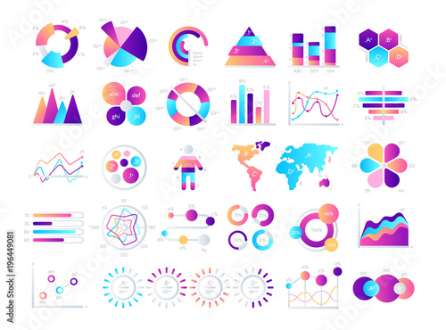 Financial and marketing statistic graphic with charts and diagrams. Business data graphs. Illustration of financial data graph, bar and pie stats.