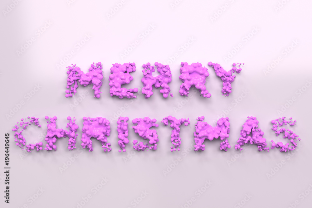 Liquid violet Merry Christmas words with drops on white background
