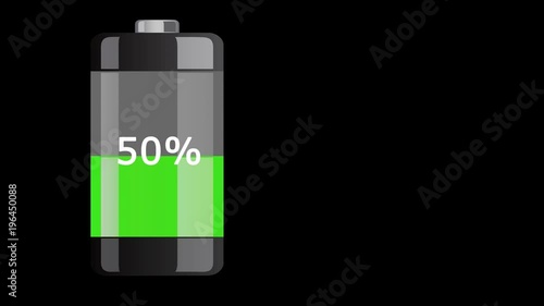 Wallpaper Mural Batteriezelle vertikal stehend, wird geladen. Ladevorgangsanzeige mit Farbwechsel und Prozentanzeige vor schwarzem Hintergrund mit Textfreiraum in 4K Torontodigital.ca