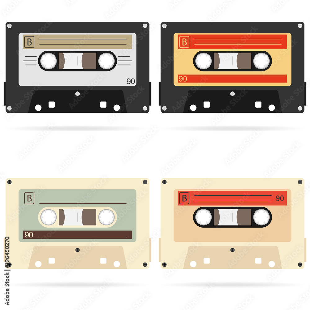 Retro audio cassette, a set of retro audio cassettes. A realistic audio cassette.