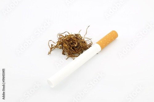 Cigarette tube with tobacco. Isolated on a white background.