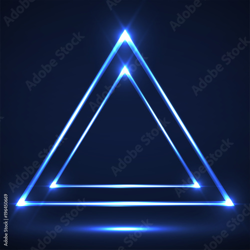 Abstract neon triangle with glowing lines. Vector design element