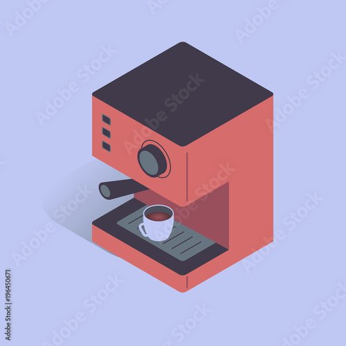 Vector illustration with 3D electric coffee machine. Coffee equipment in isometric flat style