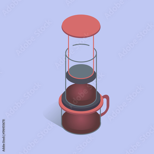 Vector illustration with 3D coffee aeropress. Coffee maker in isometric flat style photo