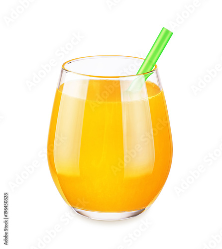Glass with orange juice isolated on white background.
