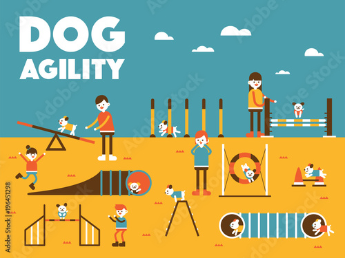 dog agility concept vector flat design illustration set 