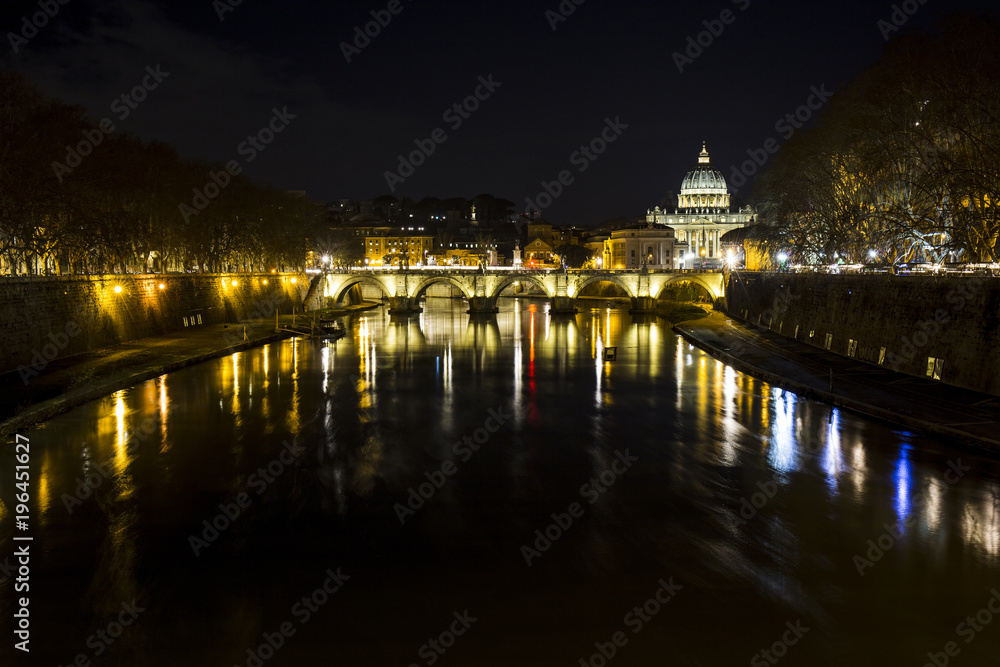 Rome. Landscape of the Dome of St. Peter from the Tiber river.