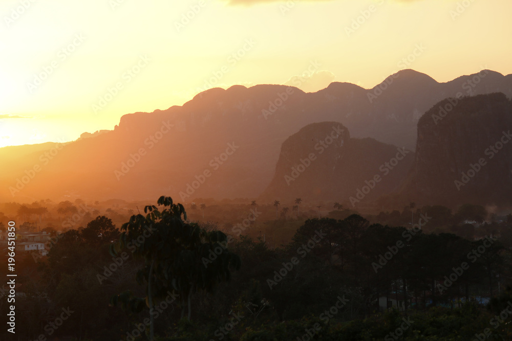 The valley of Viñales in Cuba at sunset