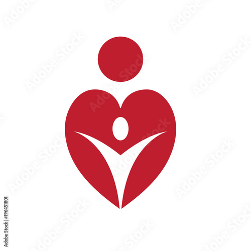 Vector illustration heart, mother and child. Help and solidarity concept