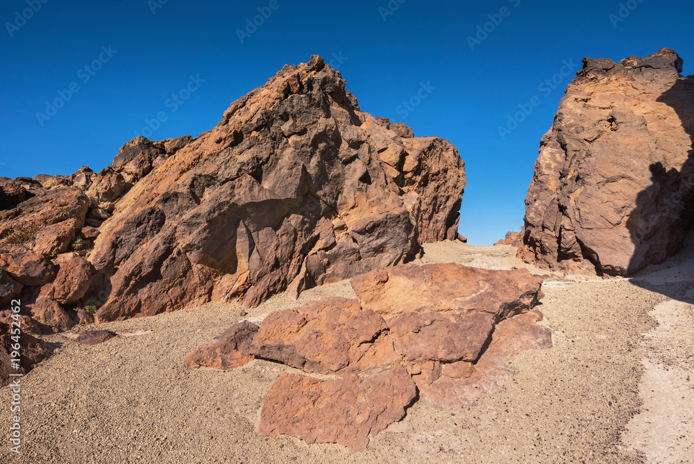 Rocky landscape in Teide national park. This natural scenary was used for the fim clash of Titans, Tenerife, Canary islands, Spain.