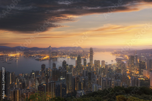Hong Kong skyline. The view from Victoria Peak in morning